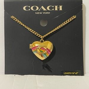 Coach Heart Rainbow Locket Necklace with Gold Chain - NWT